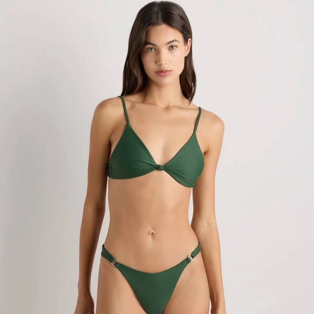 Quince Italian Knotted Triangle Bikini Top Palm Green Size XS